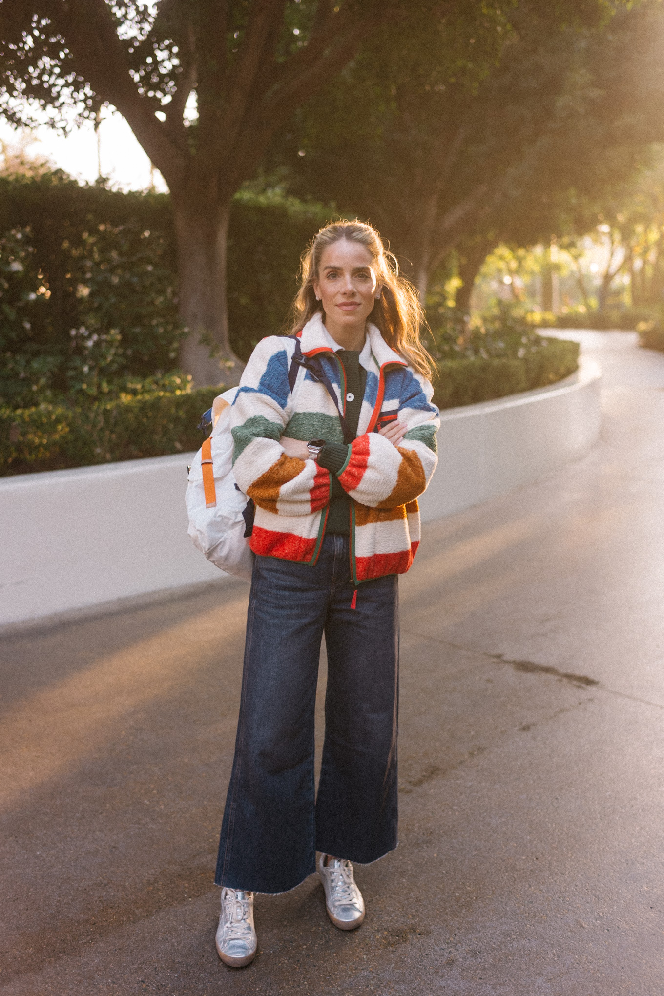 rainbow stripe fleece wide leg denim