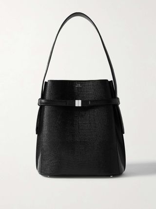 Belted Lizard-Effect Leather Tote