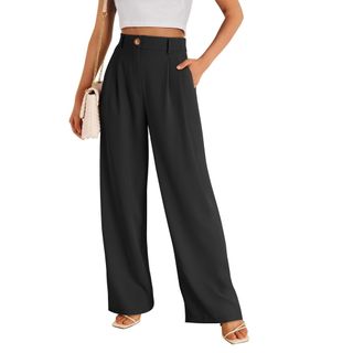 Frontwalk Women Palazzo Pant Wide Leg Bottoms High Waist Suit Pants Ladies Baggy Trousers Black L