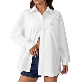 Casual Letter Shirt Collar White Long Sleeve Women's Blouses L (8/10)