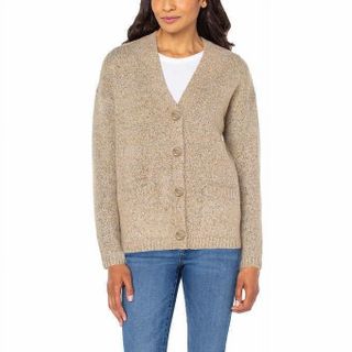 Well Worn Ladies' Boyfriend Cardigan V-Neck Sweater, Tan Oat Small