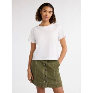 Free Assembly Women's Cotton Cropped Boxy Tee With Short Sleeves, Sizes Xs-Xxl