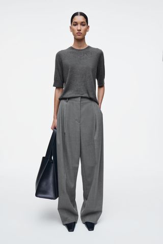 Relaxed Twill Wide-Leg Trousers