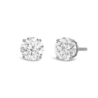 With Clarity, Classic Round Diamond Four Prong Stud Earrings (f/g Si+)