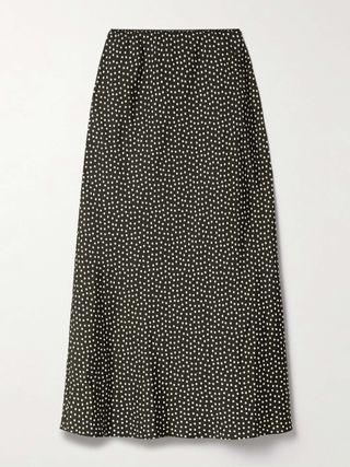 Elowena Polka-Dot Silk-Blend Midi Skirt