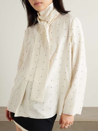 Tie-Detailed Polka-Dot Silk Blouse