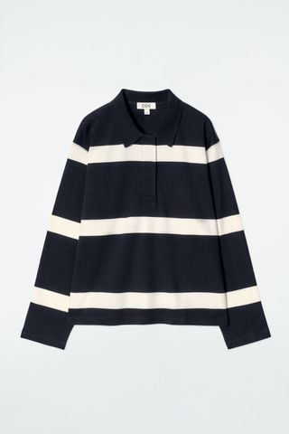 Relaxed Striped Long-Sleeved Polo Shirt