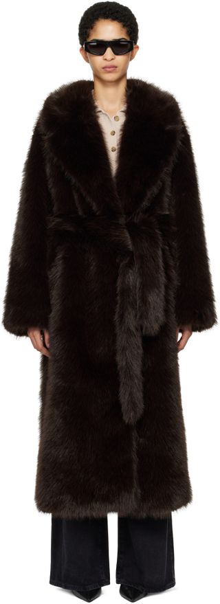 Agolde, Brown Shoreditch Ski Club Edition Ebony Faux-Fur Coat