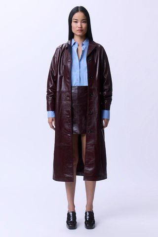 High Shine Leather Clean Trench Coat