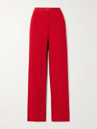 Ribbed Stretch-Cotton Pants - Cranberry