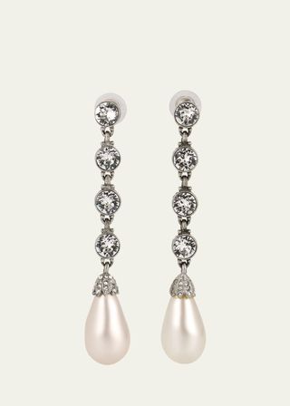 Silver Crystal Earrings With Pearly Drop