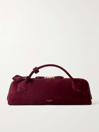 Le Teckel Leather-Trimmed Suede Clutch