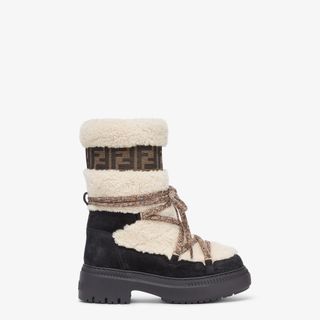 Apres Chicwhite Sheepskin and Black Suede Boots