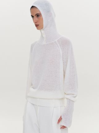 Oversized Balaclava Sweater, White