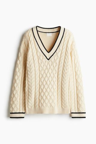 Cable-Knit V-Neck Sweater