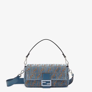 Baguette Light Blue FF Jacquard Velvet Bag