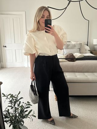 Who What Wear UK's deputy editor, Maxine Eggenberger, wears a pair of Abercrombie's Sloane trousers