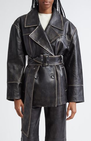 Willow Belted Double Breasted Leather Jacket