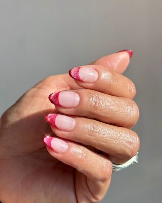 @nailartbyqueenie red velvet French tip nails