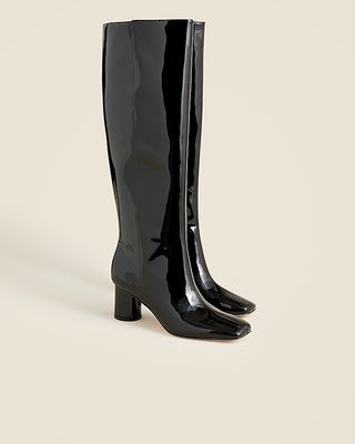 Knee-High Round-Heel Boots in Patent Leather