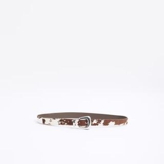 White Square Buckle Cow Belt