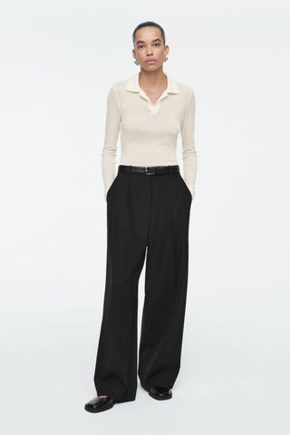 Relaxed Twill Wide-Leg Pants