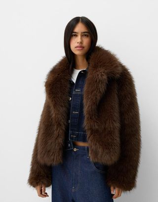 Faux Fur Jacket With Lapel Collar