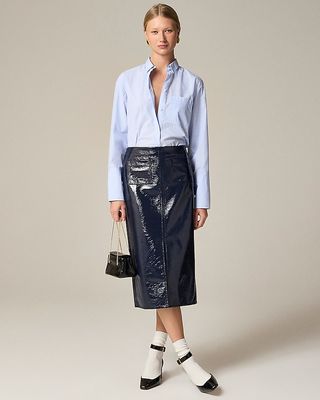 Patch-Pocket No.3 Pencil Skirt in Textured Faux Patent Leather