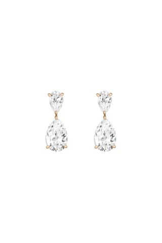 Lab Grown White Sapphire Pear Drop Earrings