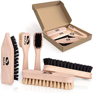 Sulpo Shoe Polish Kit - 5-Piece Shoe Polish Cleaning Set - Leather Cleaning Brushes - 2 Brushes Soft Bristles - 2 Shoe Polish Brushes Soft Bristles - 1 Dirt Brush Hard Bristles - Shoe Care