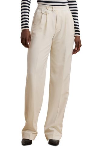 Pleated Wool Twill Straight Leg Pants