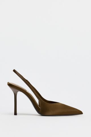 Satin-Effect Slingback Heels