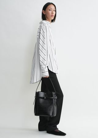 Kimono-Sleeve Striped Shirt White/black