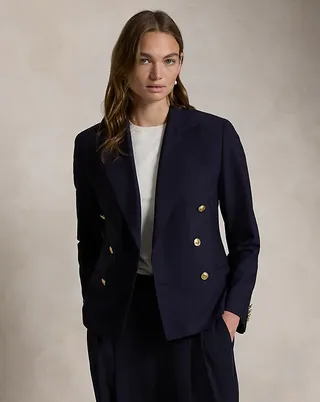 Double Breasted Stretch Wool Blazer