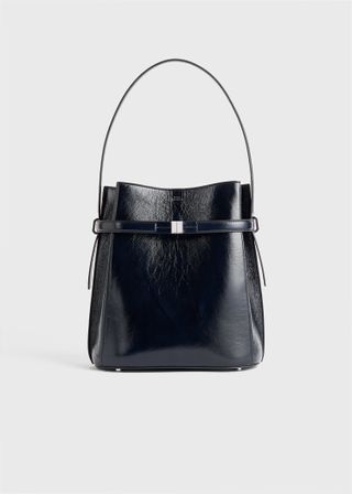 Belted Naplack Bucket Bag Navy