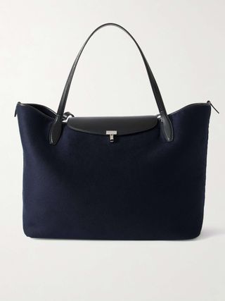 Leather-Trimmed Wool-Flannel Tote