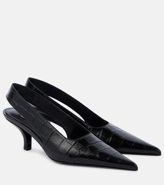 Croc-Effect Leather Slingback Pumps