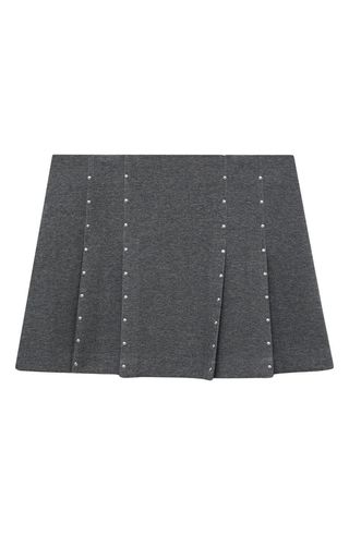 Studded Pleated Cotton Blend Miniskirt