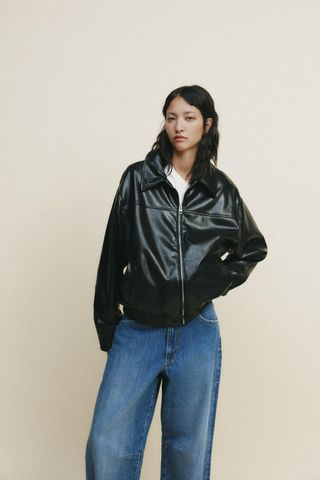 ZARA, Faux Leather Bomber Jacket