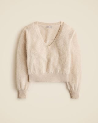 Brushed Cashmere Cropped V-Neck Sweater