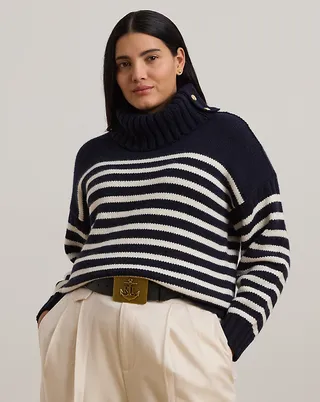 Striped Wool Blend Turtleneck Sweater