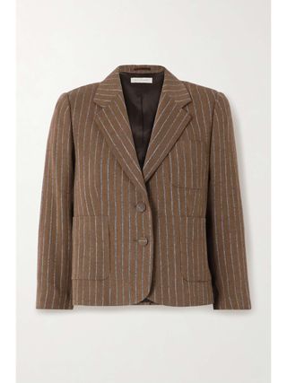 Cropped Striped Linen-Blend Blazer