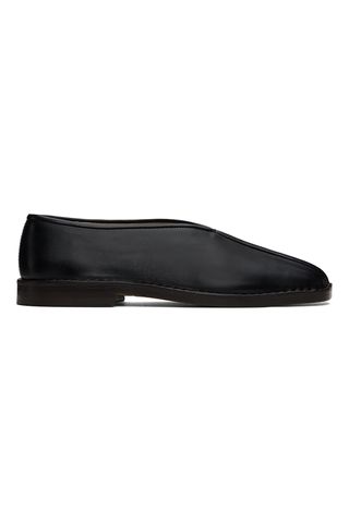 Black Flat Piped Slippers