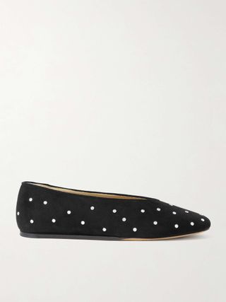 Regency Crystal-Embellished Suede Ballet Flats