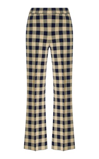 Kick Gingham Stretch-Cotton Knit Cropped Flared Pants