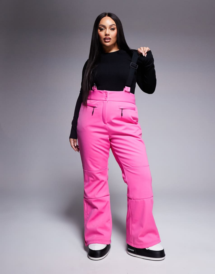 ASOS 4505 Plus Ski soft shell water repellent kick flare ski pants in pink