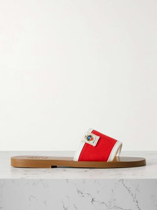 Sollie Leather-Trimmed Canvas Slides