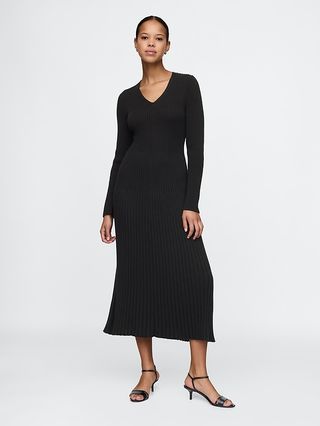 gap, V-Neck Rib Maxi Sweater Dress