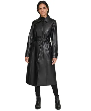 Calvin Klein, Belted Faux-Leather Trench Coat