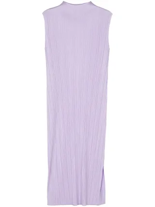 Mock-Neck Plissé Midi Dress